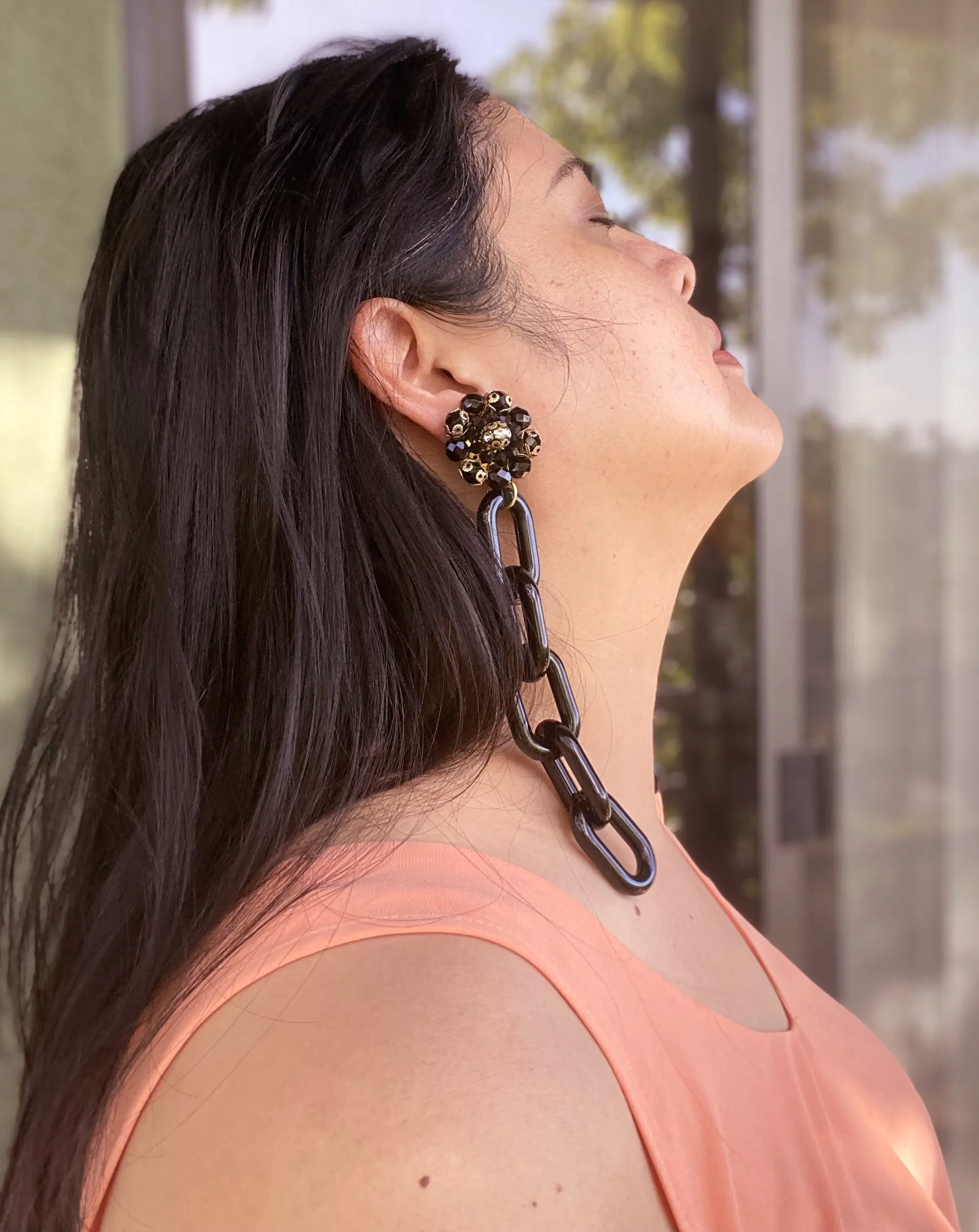 Black glass cluster earrings