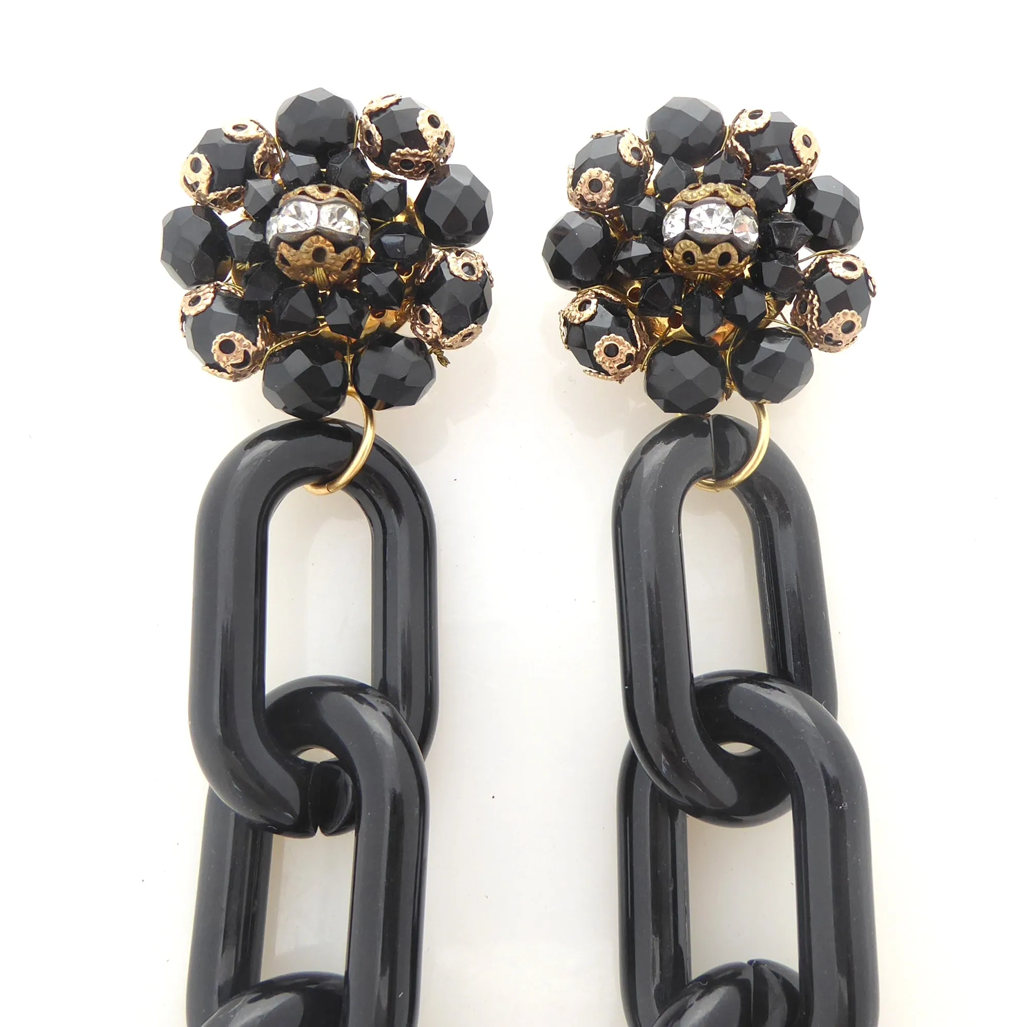 Black glass cluster earrings