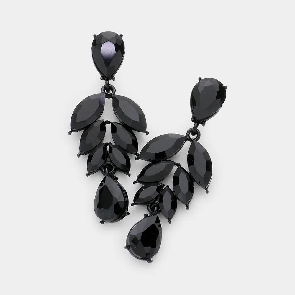 Black Marquise Stone Cluster Drop Pageant Earrings | Interview Earrings |  610712