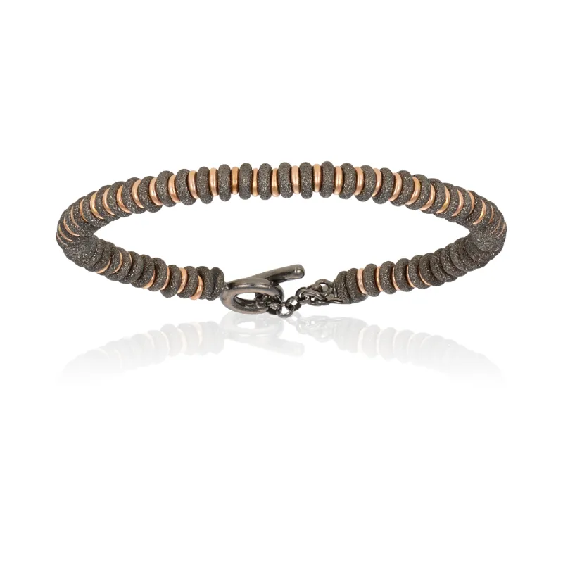 Black PVD Medium Beaded Bracelet with 18K Rose Gold