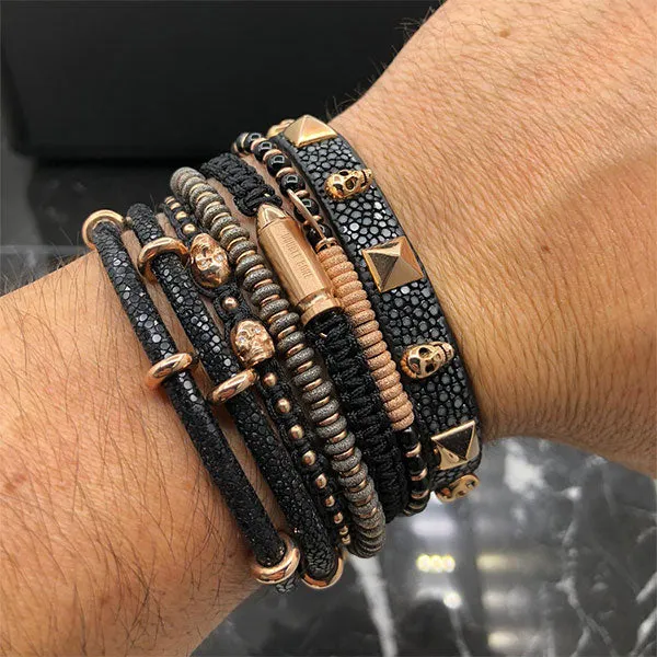 Black PVD Medium Beaded Bracelet with 18K Rose Gold