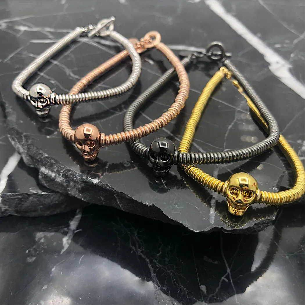Black PVD Small Beaded Skull Bracelet