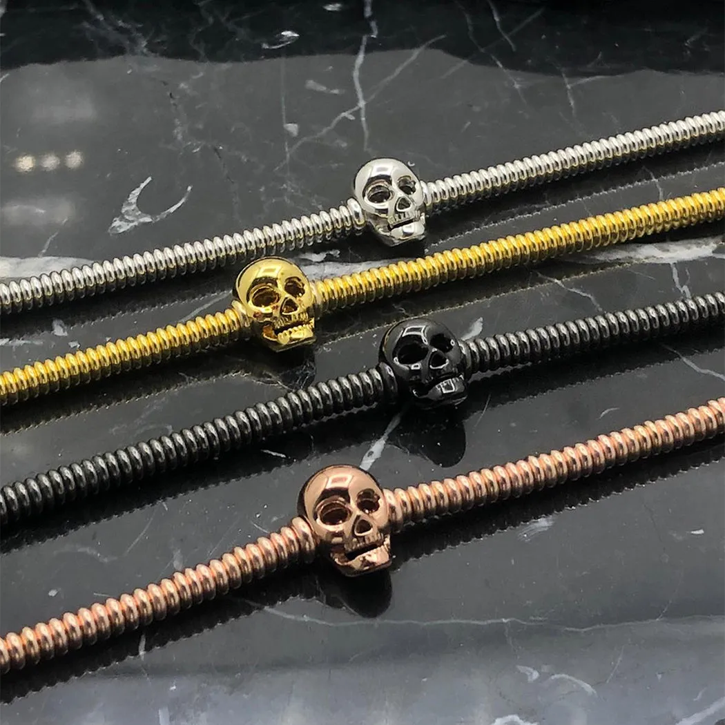 Black PVD Small Beaded Skull Bracelet