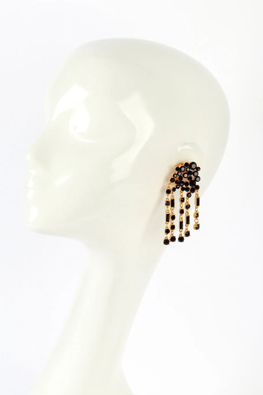 Black Rhinestone Cluster Waterfall Earrings