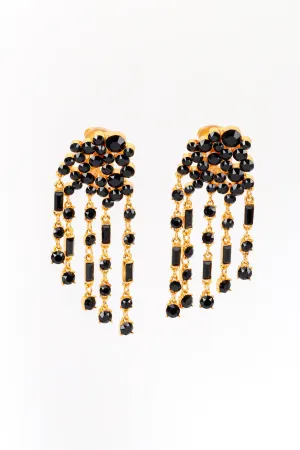 Black Rhinestone Cluster Waterfall Earrings
