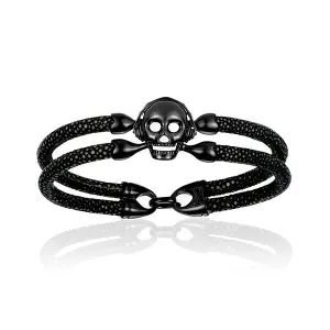 Black stingray bracelet with black PVD skull (Unisex)