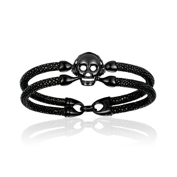 Black stingray bracelet with black PVD skull (Unisex)
