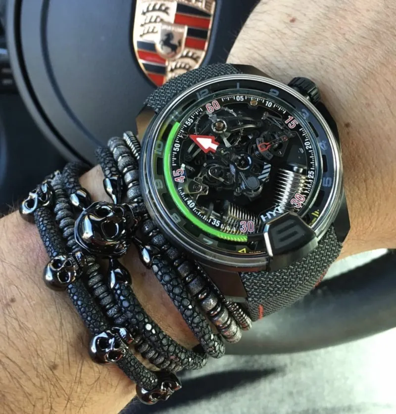 Black stingray bracelet with black PVD skull (Unisex)