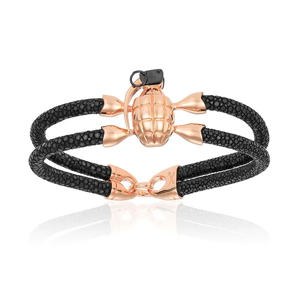 Black Stingray Bracelet With Rose Gold Grenade