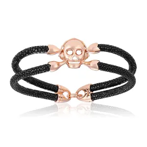 Black stingray bracelet with rose gold skull (Unisex)