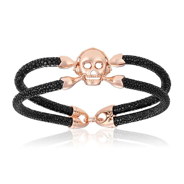 Black stingray bracelet with rose gold skull (Unisex)