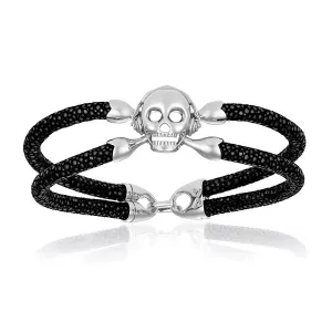 Black stingray bracelet with silver skull (Unisex)