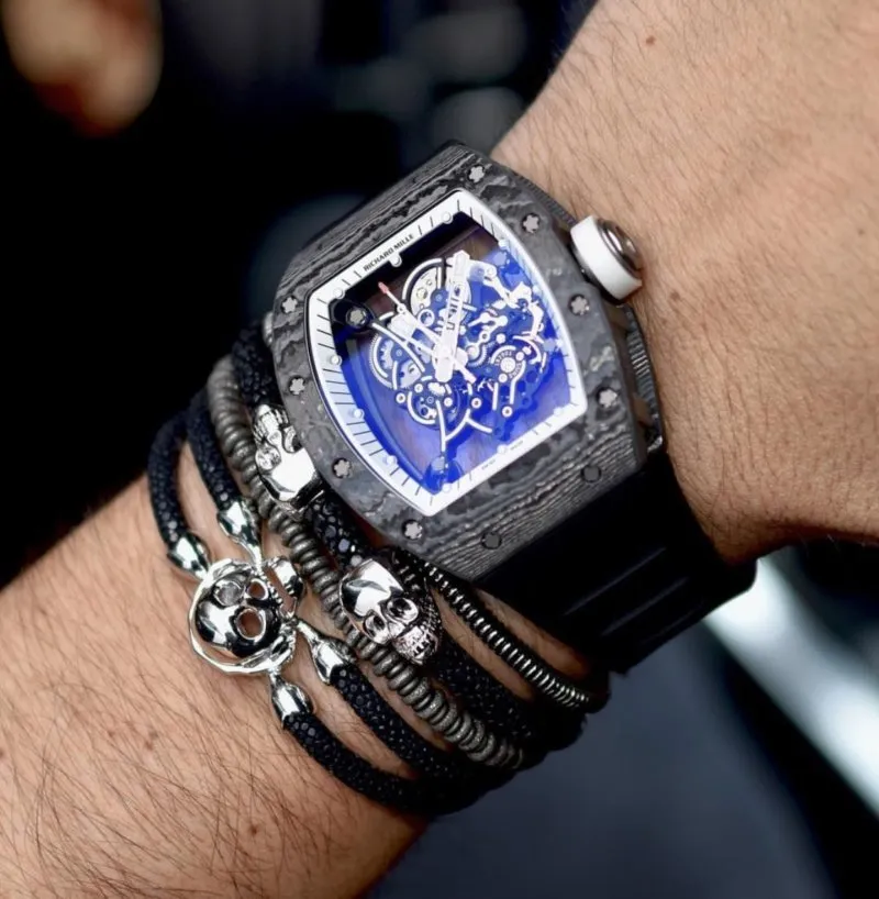 Black stingray bracelet with silver skull (Unisex)