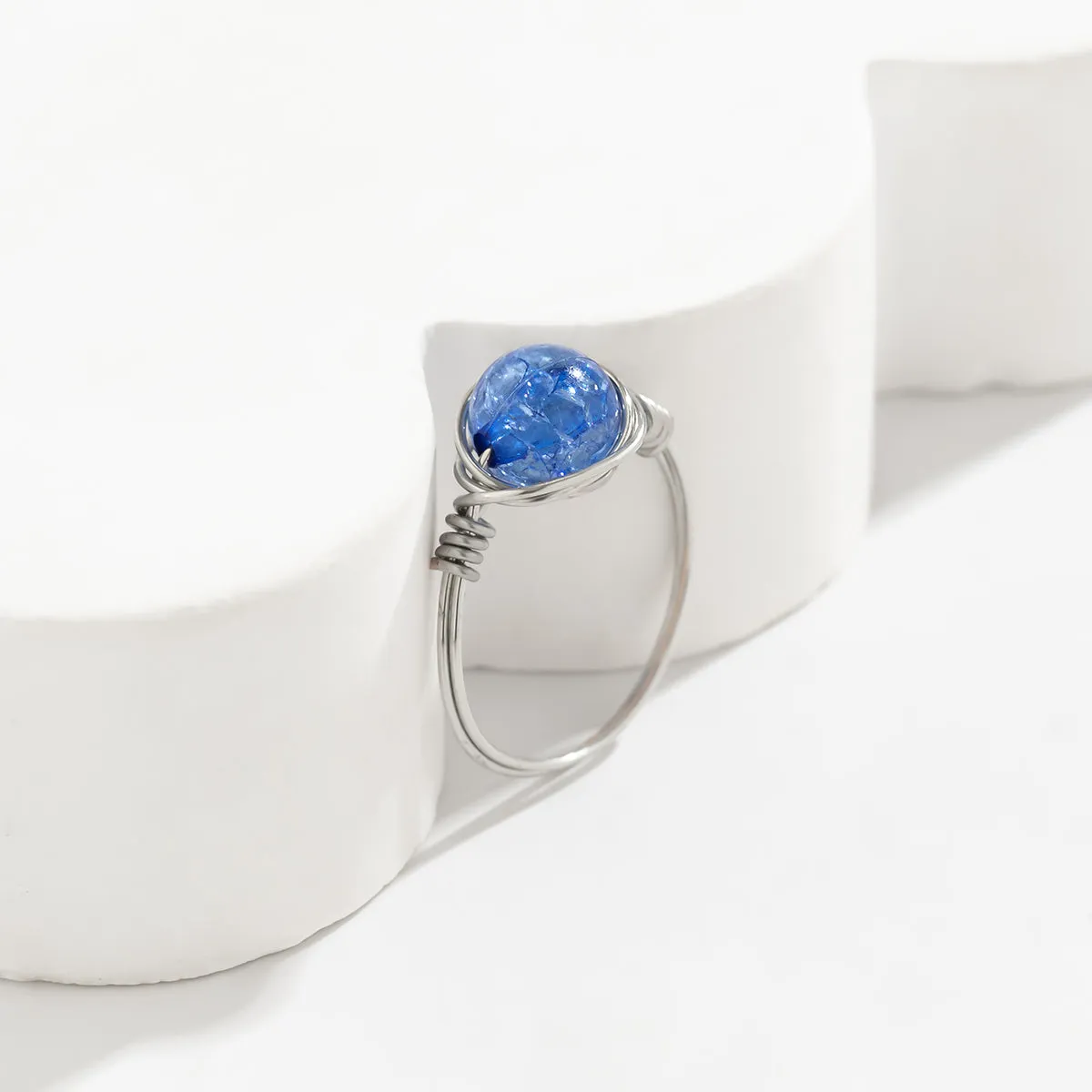 Blue Acrylic & Silver-Plated Ball Ring