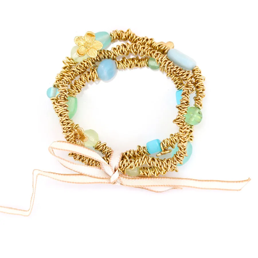 BLUE AND GREEN BEADS GOLD STRETCH BRACELETS #205GN2201 (3A5)