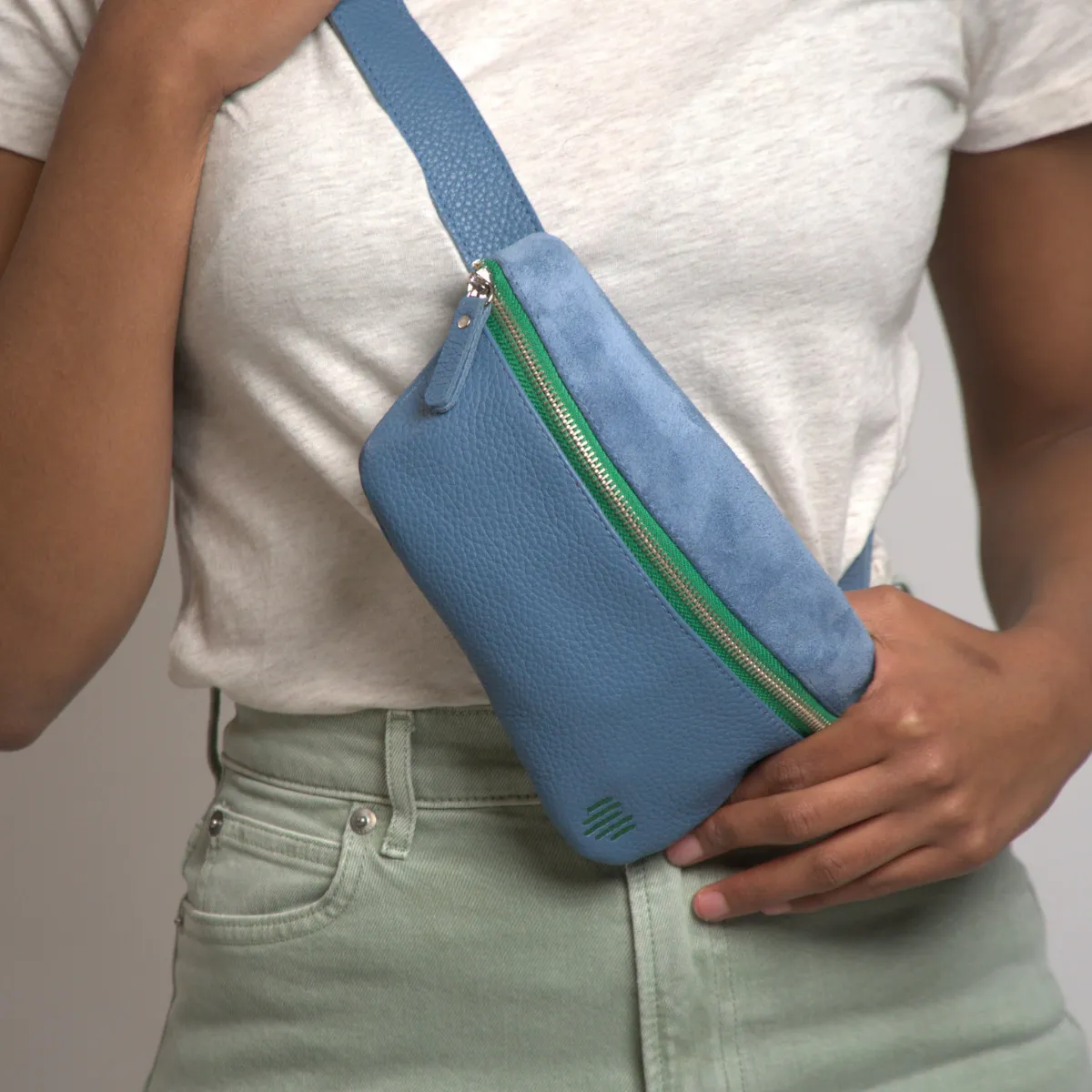 Blue belt bag & cross body, Italian leather