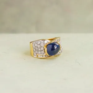 Blue Cabochon Sapphire and Diamond Ring, 18k