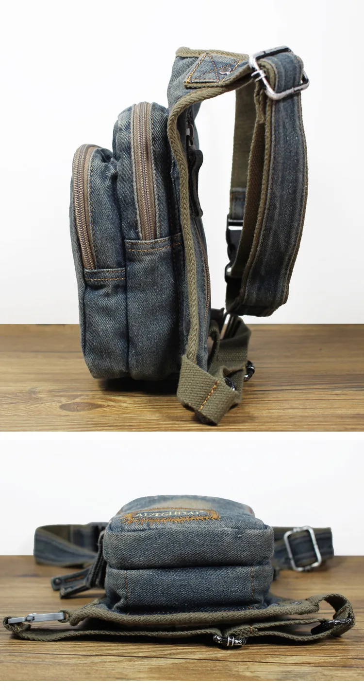 Blue Denim Bag With Leg Strap Waist Bag Drop Leg Bag Mens Denim Thigh Bag Fanny Pack for Men