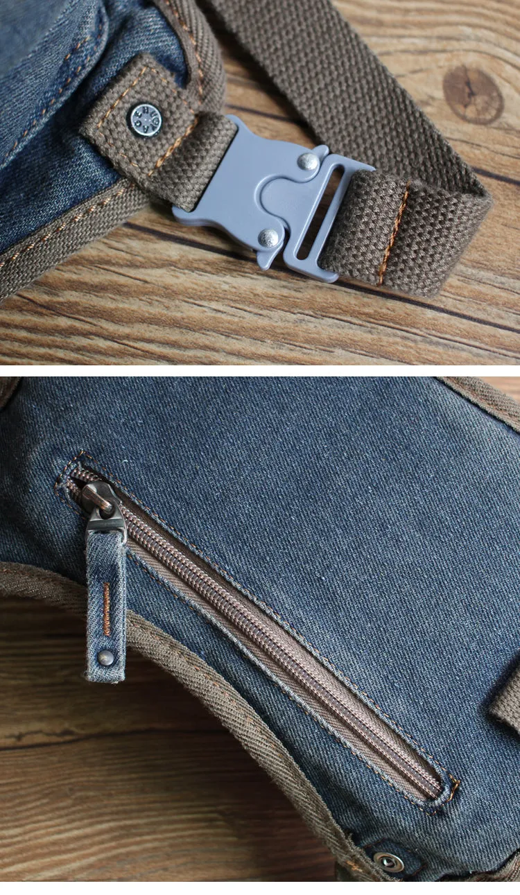 Blue Denim Bag With Leg Strap Waist Bag Drop Leg Bag Mens Denim Thigh Bag Fanny Pack for Men
