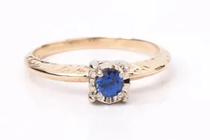 Blue Montana Sapphire Vintage Ring - Hand Engraved - Restored Vintage Ring