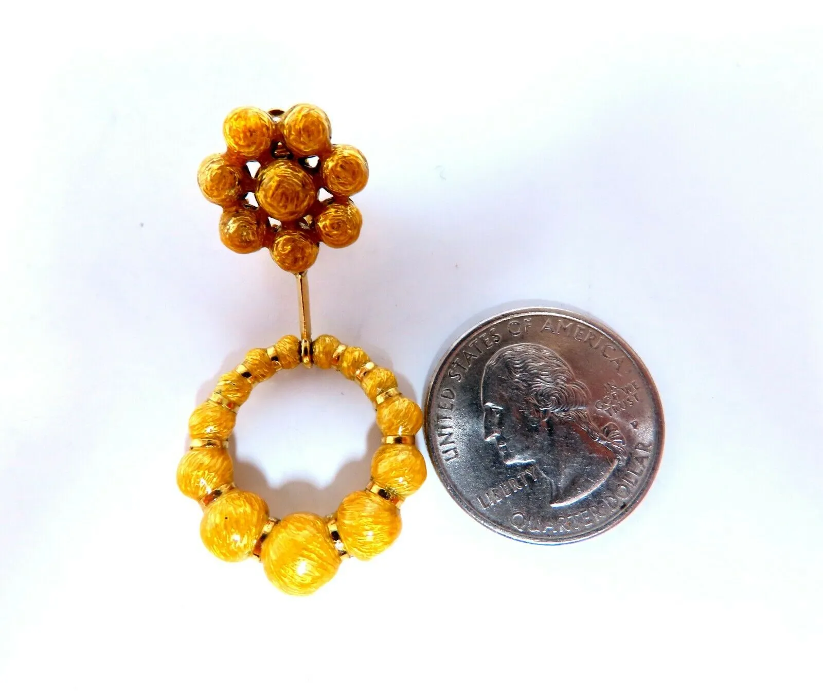 Bohemian European Mod Enamel Ball Bead Cluster Dangle Earrings 18kt