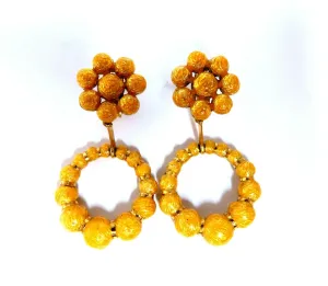 Bohemian European Mod Enamel Ball Bead Cluster Dangle Earrings 18kt