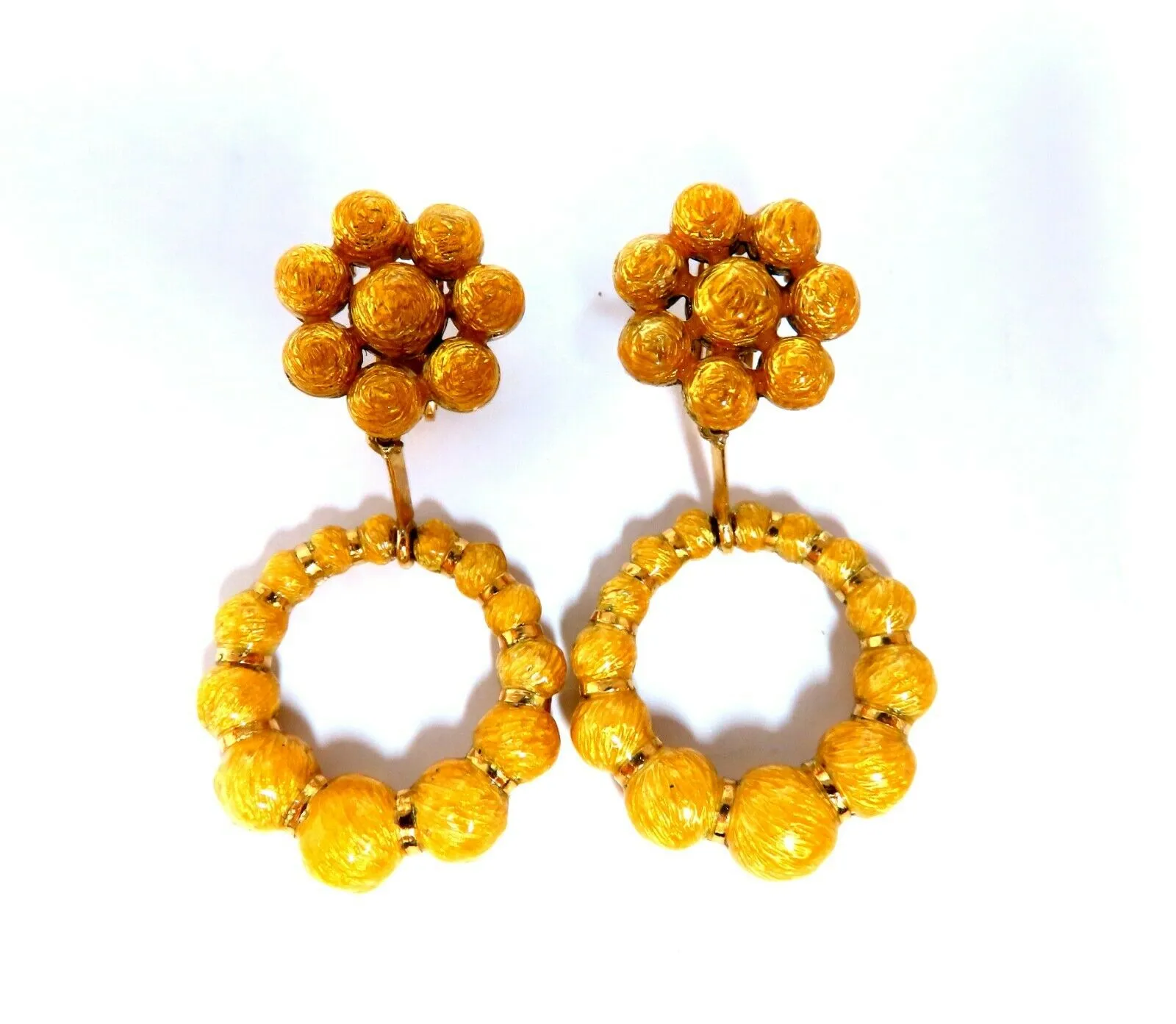 Bohemian European Mod Enamel Ball Bead Cluster Dangle Earrings 18kt