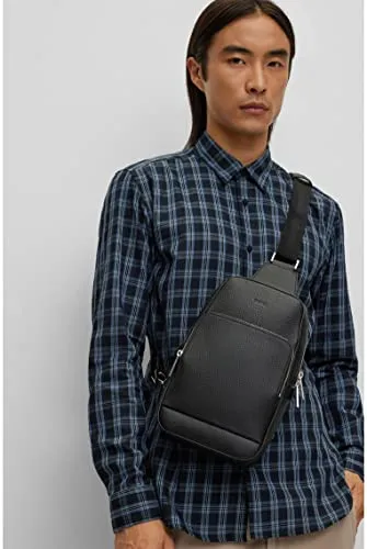 BOSS Mens Crosstown Monostr mp Grained Italian-Leather Mono-Strap Backpack with Embossed Logo Size One Size