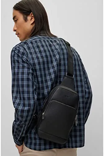 BOSS Mens Crosstown Monostr mp Grained Italian-Leather Mono-Strap Backpack with Embossed Logo Size One Size