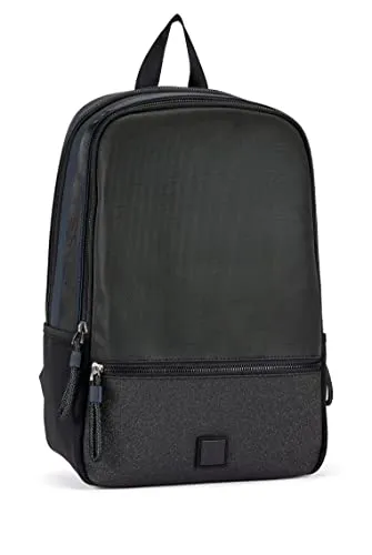 BOSS Mens Pod Backpack Double-Compartment Backpack in Faux Leather with Logo Patch Size One Size