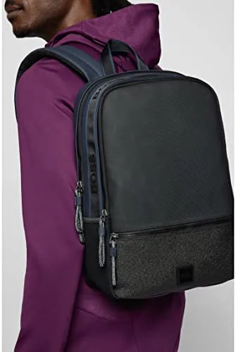 BOSS Mens Pod Backpack Double-Compartment Backpack in Faux Leather with Logo Patch Size One Size