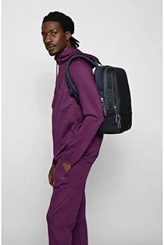 BOSS Mens Pod Backpack Double-Compartment Backpack in Faux Leather with Logo Patch Size One Size