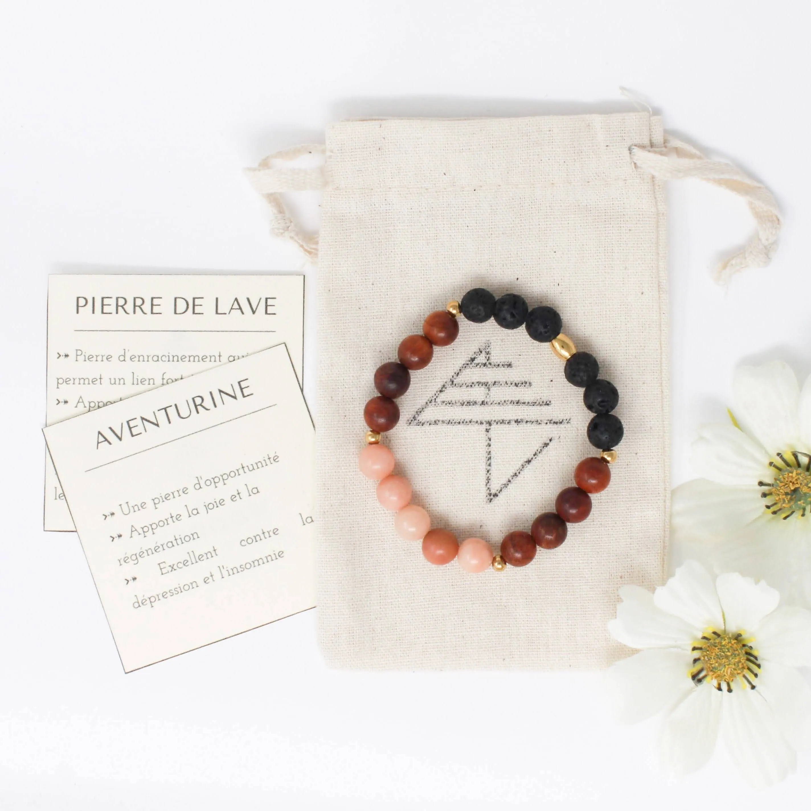 Bracelet élastique diffuseur d'huiles essentielles pour femmes en pierres naturelles 8mm aventurine, bois de rose, pierre de lave et inox