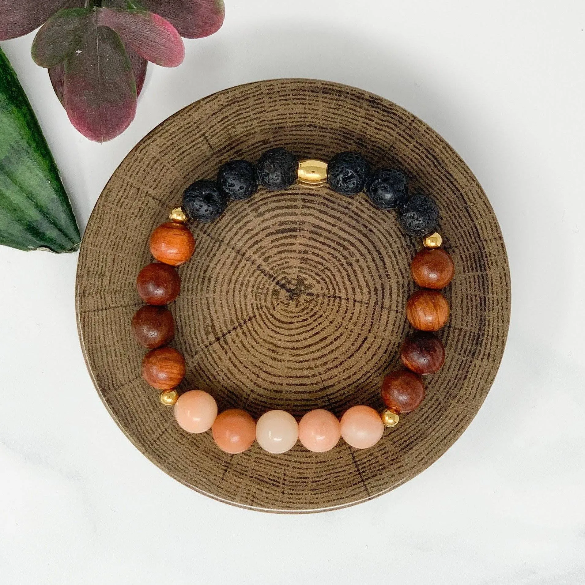 Bracelet élastique diffuseur d'huiles essentielles pour femmes en pierres naturelles 8mm aventurine, bois de rose, pierre de lave et inox