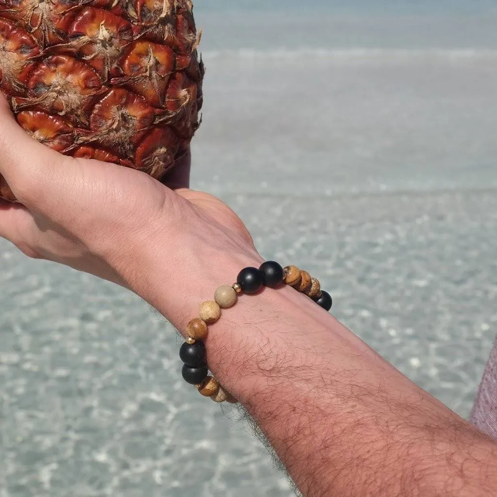 Bracelet élastique unisexe en pierres naturelles 8mm onyx et jaspe paysage et inox