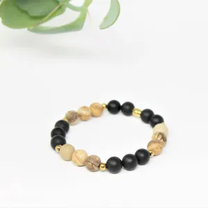 Bracelet élastique unisexe en pierres naturelles 8mm onyx et jaspe paysage et inox