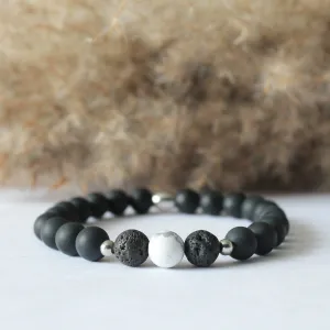 Bracelet élastique unisexe en pierres naturelles 8mm onyx, howlite et pierres de lave et acier inoxydable, diffuseur d'huiles essentielles