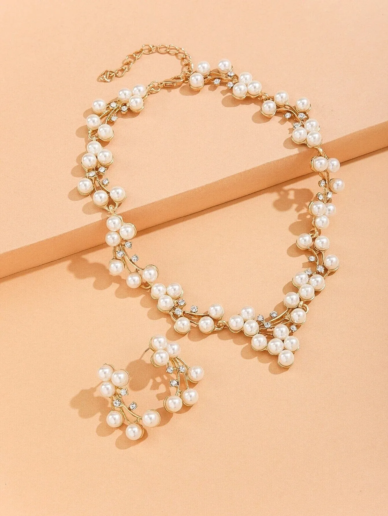 Bridal Big Pearl Cluster Necklace and Earrings 3 PC Jewelry Set, Large Pearl Prom Earrings and a Choker Necklace Wedding 3 PC Jewelry Set