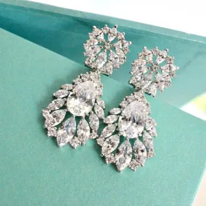 Bridal Drop Earrings. Marquise Cubic Zirconia Teardrop Bridal Earrings. Crystal Cluster Wedding Earrings. Wedding Jewelry. Bridesmaid Gift.
