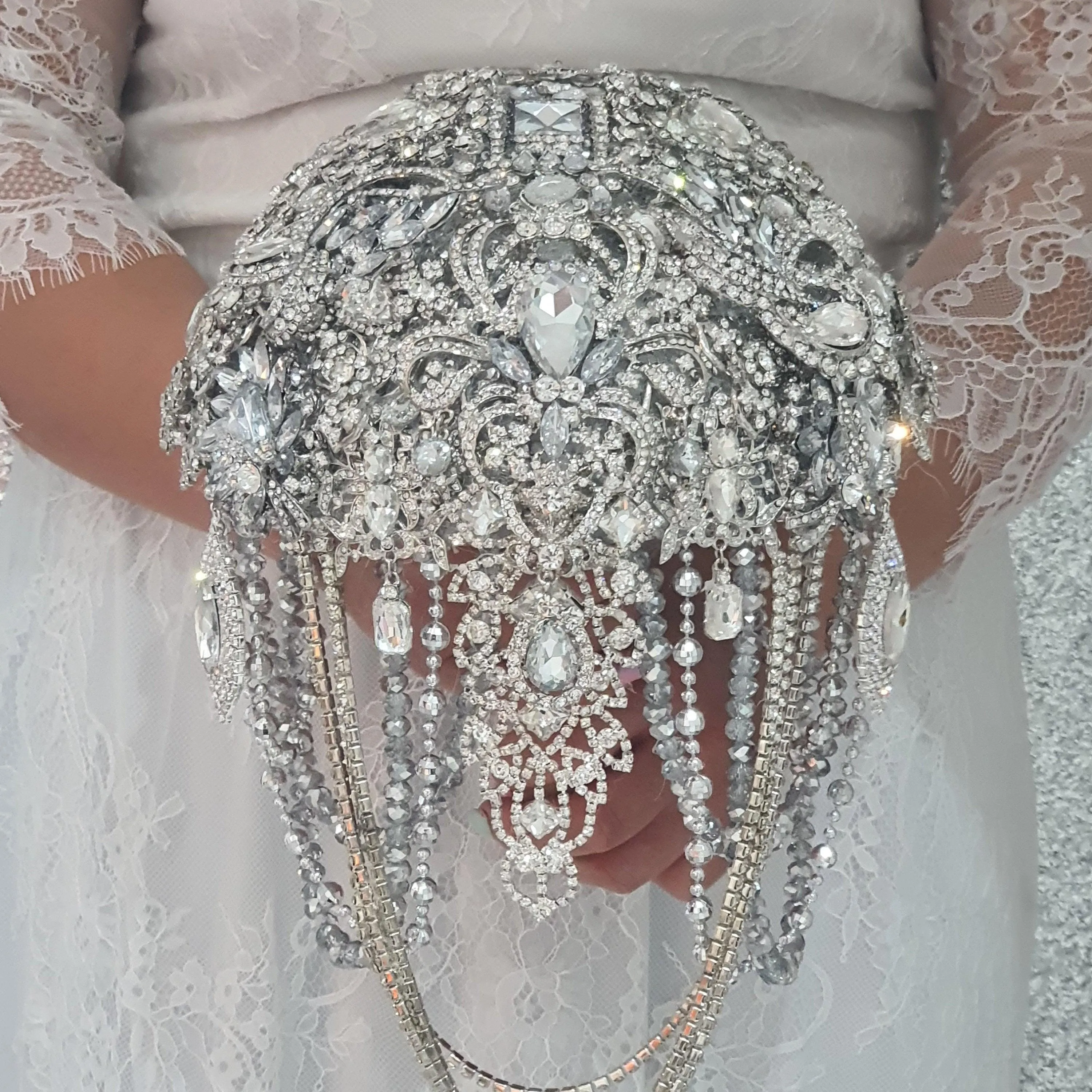 Brooch bouquet, 7" Jewel crystal wedding bouquet, bling Bridal Brooch Bouquet or bout, cascade Jewel bouquet by Crystal wedding uk