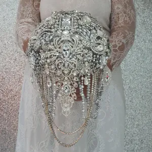 Brooch bouquet, 7" Jewel crystal wedding bouquet, bling Bridal Brooch Bouquet or bout, cascade Jewel bouquet by Crystal wedding uk