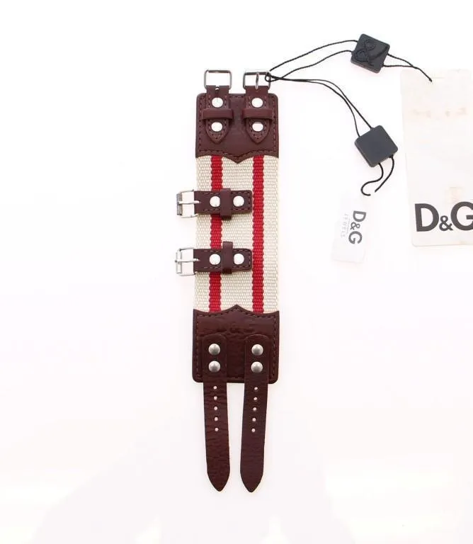 Brown Leather Strap Metal Cuff Bracelet