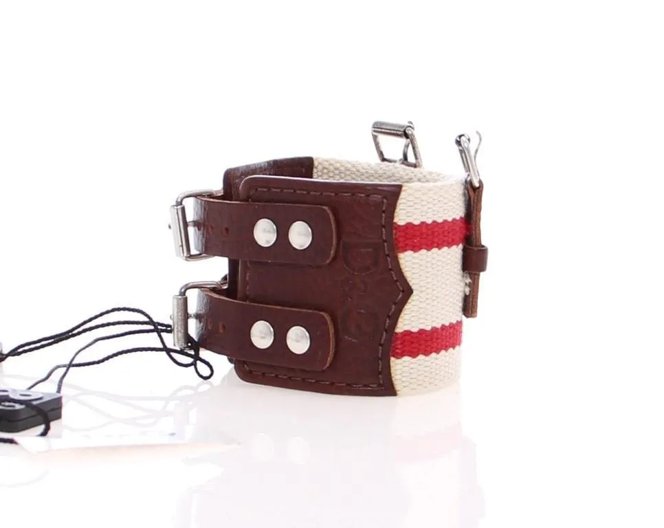 Brown Leather Strap Metal Cuff Bracelet