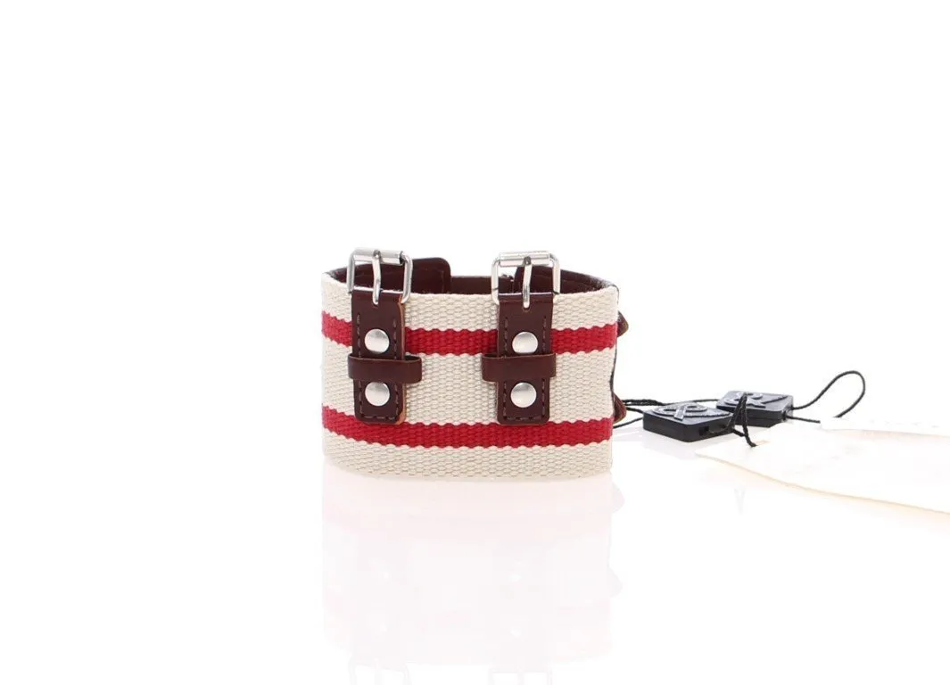 Brown Leather Strap Metal Cuff Bracelet