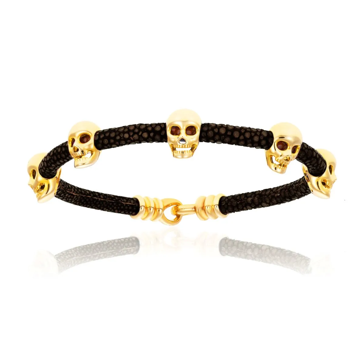 Brown Multi Skull Stingray with Yellow Gold