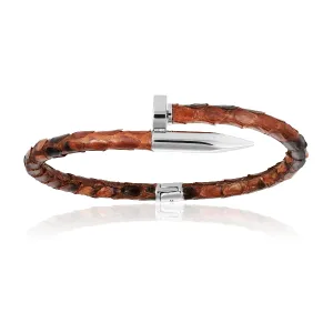 Brown Python Bracelet with Silver Nail Unisex