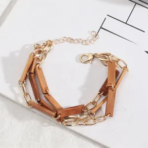 Brown Wood & 18K Gold-Plated Layered Bracelet