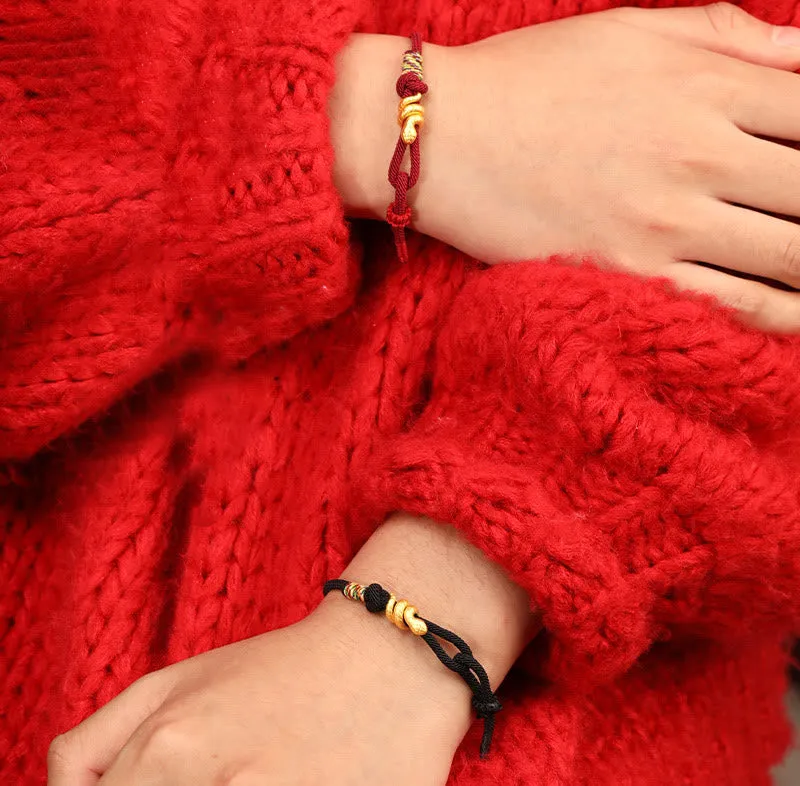 Buddha Stones 999 Gold Year of the Snake Design Handmade Luck Protection Rope Braided Bracelet