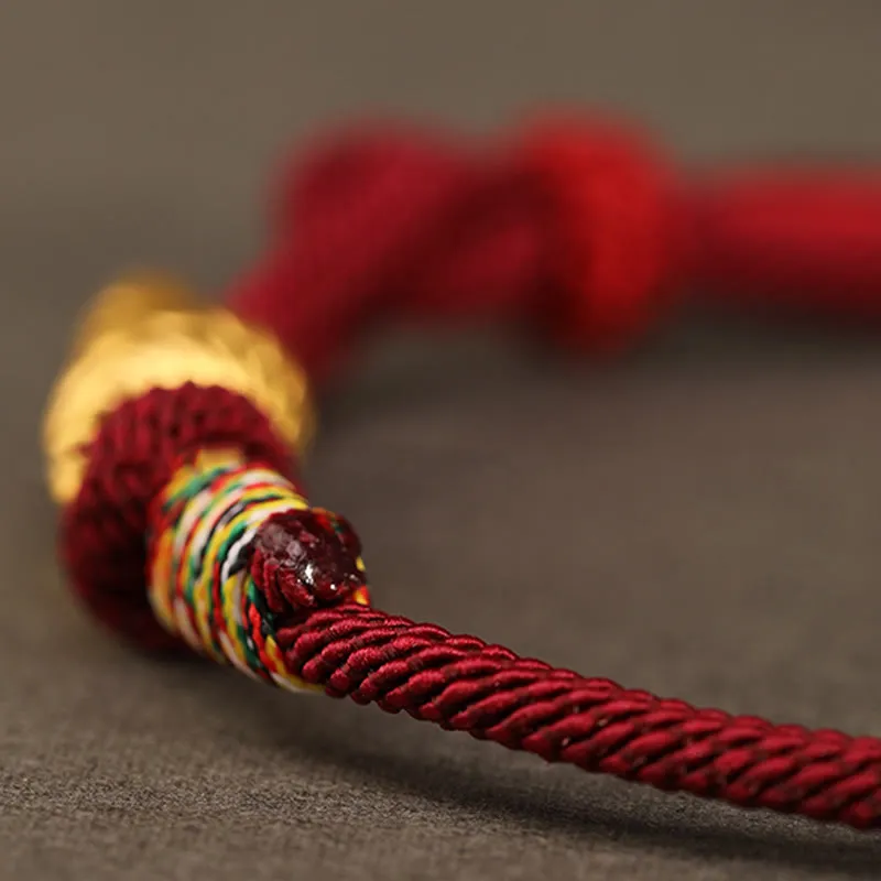 Buddha Stones 999 Gold Year of the Snake Design Handmade Luck Protection Rope Braided Bracelet