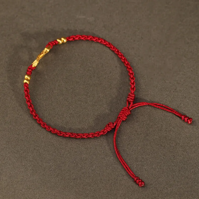 Buddha Stones 999 Gold Year of the Snake Eternal Endless Knot Infinity Handmade Luck Bracelet